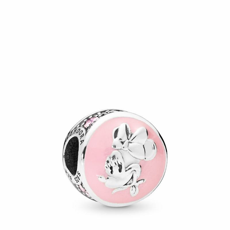 Pandora Disney Vintage Minnie Charm Ireland - Sterling Silver/Enamel/Pink/Cubic Zirconia - 983501SEM